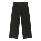 Simple Design and Mid High Waist Loose-fitting Straight Jeans