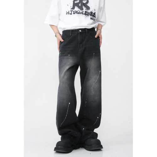 Loose Straight Personality Spray-Painted Jeans for Men