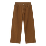 Simple Design and Mid High Waist Loose-fitting Straight Jeans