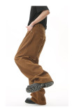 Simple Design and Mid High Waist Loose-fitting Straight Jeans