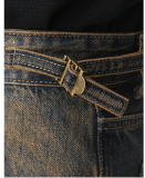 Men's Vintage Rusty Iron-Colored Distressed Frayed Edges and Holes Jeans
