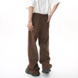 Simple Design and Mid High Waist Loose-fitting Straight Jeans