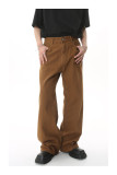 Simple Design and Mid High Waist Loose-fitting Straight Jeans
