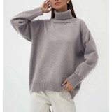 Loose-fitting Classic Solid Color Turtleneck Sweater for Women