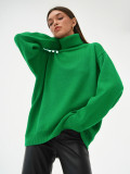Loose-fitting Classic Solid Color Turtleneck Sweater for Women