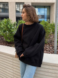 Solid Color Oversized Fleece Pullover Round Neck Sweatshirts
