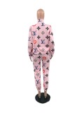 Fashion Print Zipper Jacket Two-piece set with Pockets