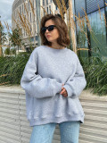 Solid Color Oversized Fleece Pullover Round Neck Sweatshirts