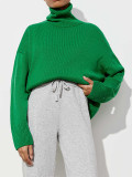 Loose-fitting Classic Solid Color Turtleneck Sweater for Women