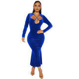 Fashion Halter Hollow Out Ruched Maxi Dresses