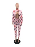 Fashion Print Zipper Jacket Two-piece set with Pockets