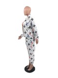 Fashion Print Zipper Jacket Two-piece set with Pockets