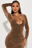 Fashion Halter Hollow Out Ruched Maxi Dresses