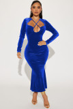 Fashion Halter Hollow Out Ruched Maxi Dresses