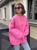 Solid Color Oversized Fleece Pullover Round Neck Sweatshirts