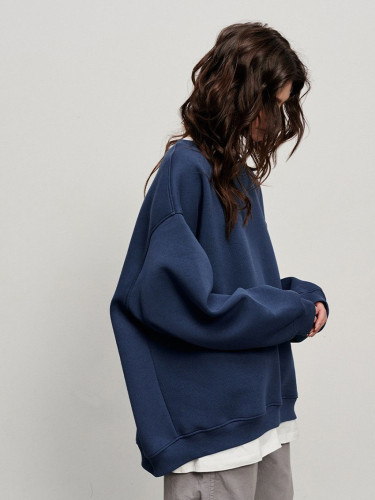 Solid Color Oversized Fleece Pullover Round Neck Sweatshirts
