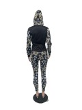 Casual Drawstring Hooded Zipper Jacket Two Piece Set