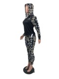 Casual Drawstring Hooded Zipper Jacket Two Piece Set