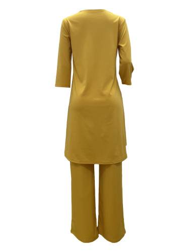 Women's Two-piece Solid Color Irregular Pant Set