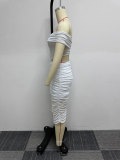 Seductive Elegance Sheer Detail Off Shoulder Design Mesh Patchwork Bodycon Dress Set