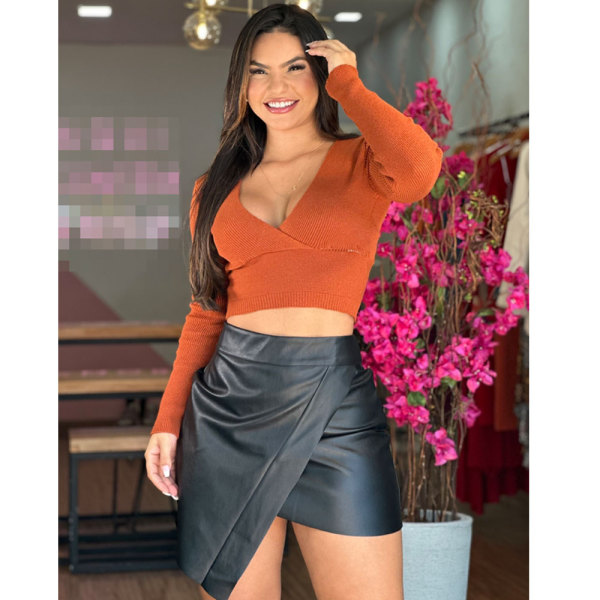 High Waist Irregular Slit PU Leather Bodycon Skirt with Zipper
