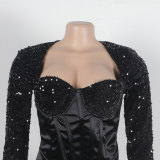 Sexy Square Neck Party Prom Sequin Corset Dress Bodycon Mini Slit Dresses