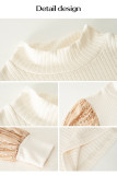 Women's New Autumn Half High Neck Fashion Long Sleeve Sequin Splice Women's Knitted Top