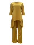 Women's Two-piece Solid Color Irregular Pant Set