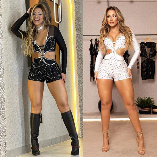 Seductive Sparkle Diamond-Embellished Sheer Bodysuit