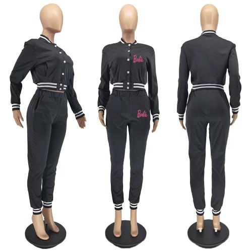 Casual Printed Women's Jacket Set Single-Breasted Button Long Sleeve Baseball Jersey Two-Piece Set