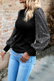 Women's New Autumn Half High Neck Fashion Long Sleeve Sequin Splice Women's Knitted Top