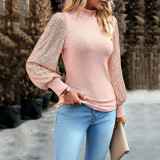 Women's New Autumn Half High Neck Fashion Long Sleeve Sequin Splice Women's Knitted Top