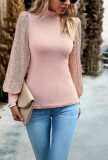 Women's New Autumn Half High Neck Fashion Long Sleeve Sequin Splice Women's Knitted Top