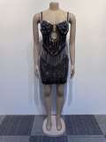 Sparkling Diamond Pearl Cutout Bodycon Dress