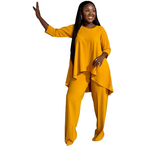 Women's Two-piece Solid Color Irregular Pant Set
