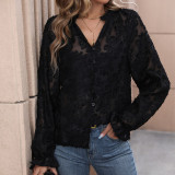 Black Long Sleeve V Neck French Top