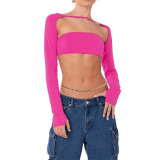 Solid Color Wrapped Top + Long Sleeve Shawl