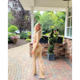Fashion 2 Piece Solid Color Square Neck Top Turn-Up Low-Waist Flared Pants