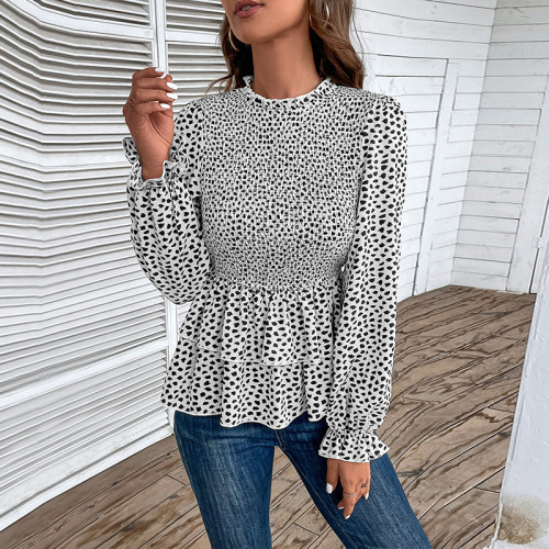 Woven Allover Print Flounce Sleeve Peplum Blouse