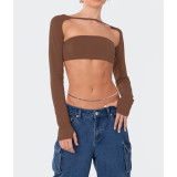 Solid Color Wrapped Top + Long Sleeve Shawl