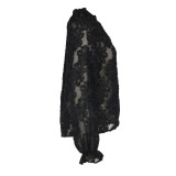 Black Long Sleeve V Neck French Top