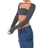 Solid Color Wrapped Top + Long Sleeve Shawl