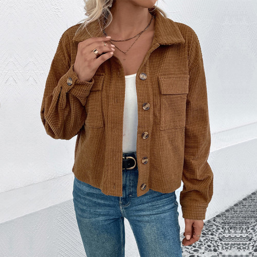 Womens Casual Corduroy Shirt Jacket Long Sleeve Button Down Oversized Blouse Tops Boyfriend Outwear Coat with Pocket