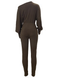 Solid Color Stretch Long Sleeve Slant Shoulder Bodysuit
