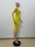 Solid Color Hollow Long Sleeve Stacked Midi Dresses