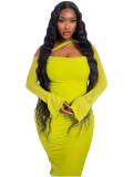 Solid Color Hollow Long Sleeve Stacked Midi Dresses