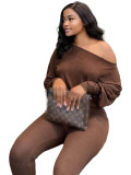 Solid Color Stretch Long Sleeve Slant Shoulder Bodysuit