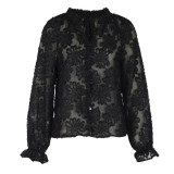Black Long Sleeve V Neck French Top