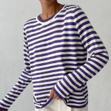 Round Neck Knitted Striped Pullover Sweater