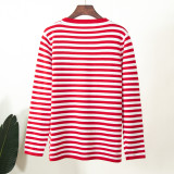 Round Neck Knitted Striped Pullover Sweater
